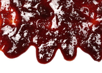 Traditional strawberry jam isolated on white background, top view