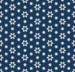 Vector minimalist floral seamless pattern. Deep blue and pink geometric texture