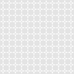 Subtle white and light gray seamless pattern with small squares, circles, grid