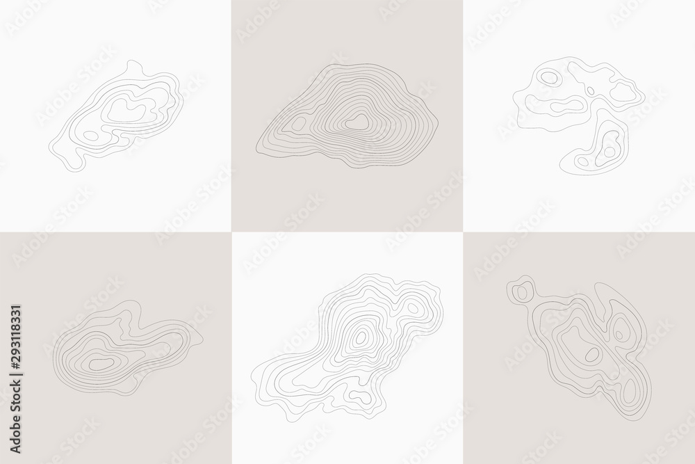 Wall mural set of topographic design elements, circular geographic grid map