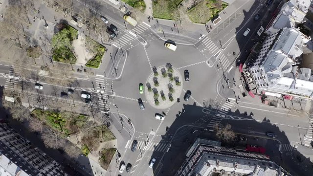Aerial: Complicated Roundabout Among Beautiful Houses - Paris, France