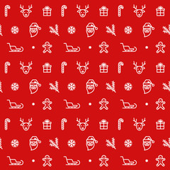 Christmas seamless pattern. Xmas icons on red background. Winter holydays vector illustration. New Year's decor. © ProfiTrollka