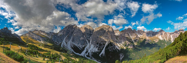 A panoramic view of the landscape of the Tyrolean Alps