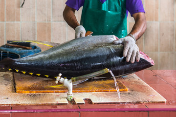 Big tuna for sale at the Fish Market in the city of Male, capital of Maldives