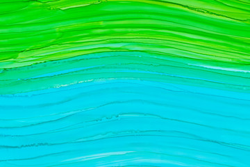 Horizontal colorful brush waves alcohol ink texture background. Vibrant aquarelle smears wallpaper alcohol ink.