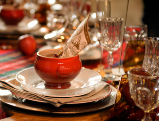 Typical Christmas ornament on a decorated table