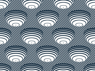 Obraz premium Hemispheres lined optical illusion seamless pattern, vector repeat tiling op art background, psychedelic 3D spheres and lines, wallpaper or print textile template.