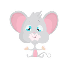 Cute grey mouse eats. Vector Stock Illustrations isolated Emoji character cartoon mouse stickers emoticon with emotion, situation and pose.