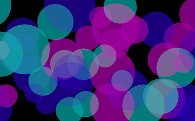 Multicolored translucent circles on a dark background. Pink tones. 3D illustration