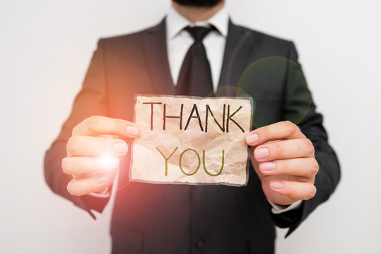 Writing note showing Thank You. Business concept for replaying on something good or greetings with pleased way