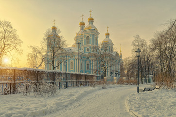 Saint Nicholas Naval cathedral at winter dawn.