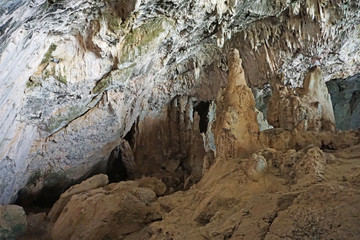 Fototapeta na wymiar Stalactites in the cave Agia Sophia near the village of Topolia, Crete, Greece.