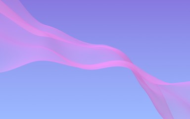 Pink wave on blue sky abstract background. Fluttering pink scarf. Waving on wind pink fabric. 3D illustration