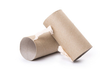 Paper tube of toilet paper, isolated on white background