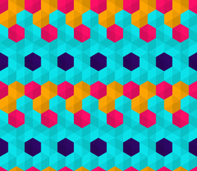 Obraz premium Vector abstract seamless pattern with hexagons of different colors. Textile background for package, cover, greeting cards.