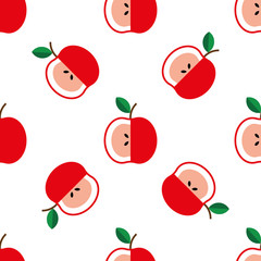 Seamless pattern with red apples on the white background. Vector illustration.
