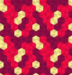 Seamless abstract hexagons and triangles textile pattern. Multicolor modern stylish background cover geometric shapes.