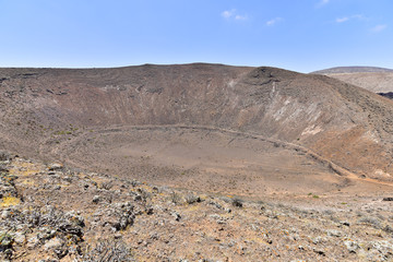 The crater of Volcano Montana Roja in Lanzarote, Canary Islands, Spain