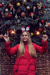 December walk with a young pretty blonde