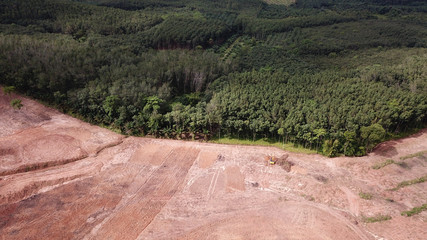 Deforestation. Aerial photo of destroyed forest environment 