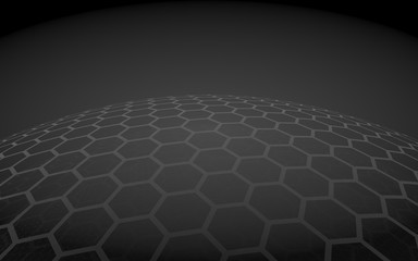 Multilayer sphere of honeycombs, blue on a black background, social network, computer network, technology, global network. 3D illustration