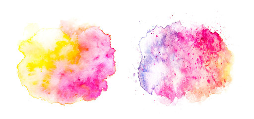 Watercolor splash. Watercolor paint stains. Watercolor background. Abstract pink watercolor on white background.