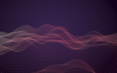 Abstract landscape background. Cyberspace purple grid. hi tech network. 3D illustration