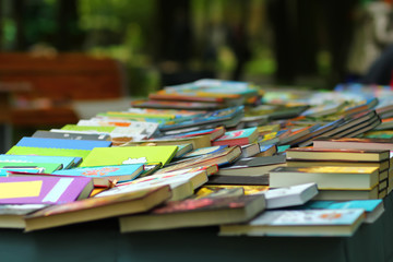 Book stall at the outdoor market fair