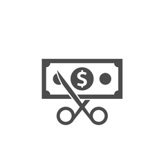 Scissor cutting money bill icon