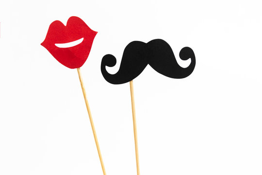 Photo booth props lips and Black Mustache isolated on white background