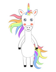 Fashion cute unicorn. Scandinavian style print design, greeting card, baby shower.