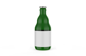 Green beer bottle with label, mock up template on isolated white background, 3d illustration