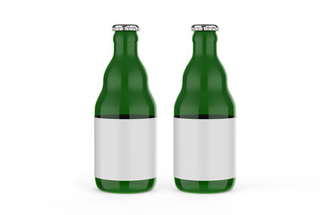 Green beer bottle with label, mock up template on isolated white background, 3d illustration