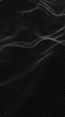 Abstract landscape background. Cyberspace green grid. hi tech network. 3D illustration