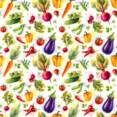 Vegetables. Different watercolor vegetables. Sketch. Watercolor botanical illustration. Pattern. Watercolor harvest