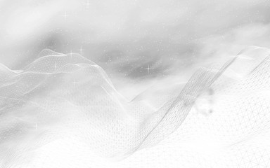 White abstract background. Hi tech network. Cyberspace grid. Outer space. Starry outer space texture. 3D illustration