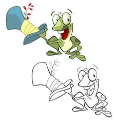 Gordijnen Vectorillustratie van een schattig stripfiguur schattige groene kikker voor u ontwerp en computerspel. Kleurboek © liusa