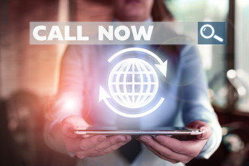 Conceptual hand writing showing Call Now. Concept meaning To immediately contact a demonstrating...