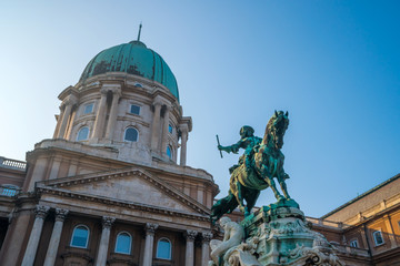 Fototapeta na wymiar Prince Eugene of Savoy's Equestrian Statue at Buda Castle in Budapest, Hungary
