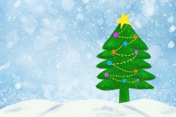 New year tree on snow with open sky