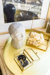 Luxurious home decoration in gold tones, real interior decor details