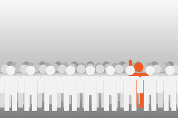 one different person from the crowd, think differently, stand out against on a gray background