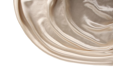 beautiful white satin curtain draped with soft waves, isolate, blank, close-up, copy space