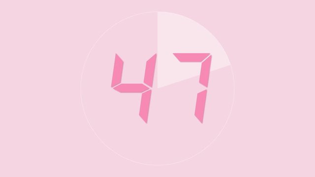 Countdown one minute animation from 59 to 0 seconds. Beautiful design with animation on pink background.