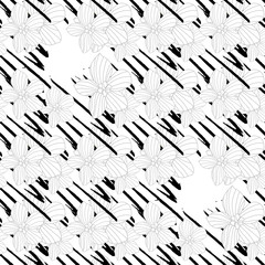 Abstract grunge shapes and flowers wild chamomile seamless pattern. Daisy flower vector background.