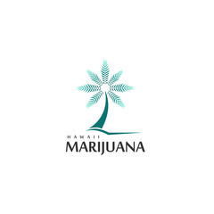 Fototapeta na wymiar logo hawaii marijuana, for medical center cannabis with palm tree and leaf hemp vector