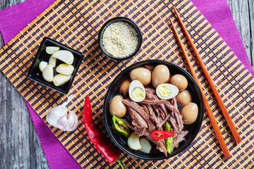 close-up of Jangjorim, beef braised in soy sauce