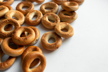 Pile of crispy cracknels isolated on white background