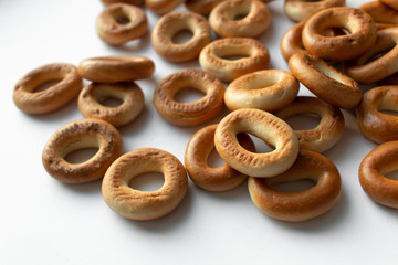 Pile of crispy cracknels isolated on white background