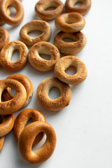 Pile of crispy cracknels isolated on white background